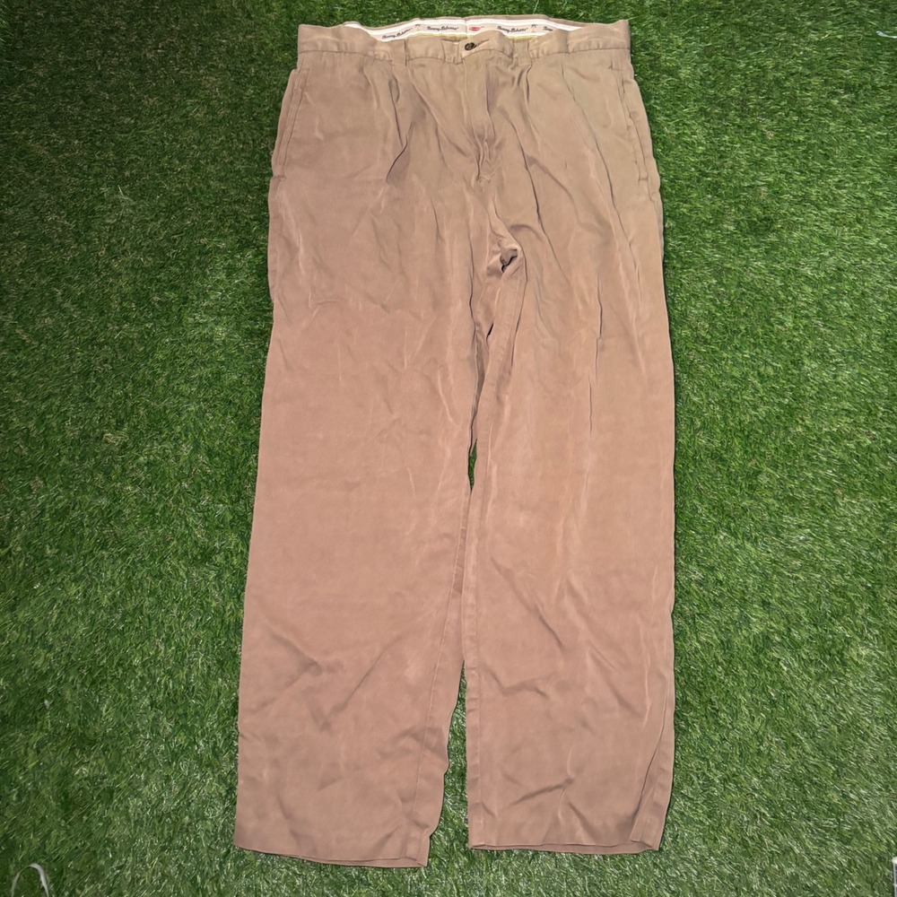 Tommy Bahama Relax Mens 36x30 Brown 100% Silk Pleated Straight Leg Trousers